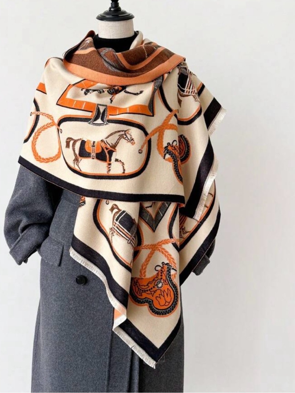 Equestrian Cashmere- like shawl/wrap - Picture 2 of 3